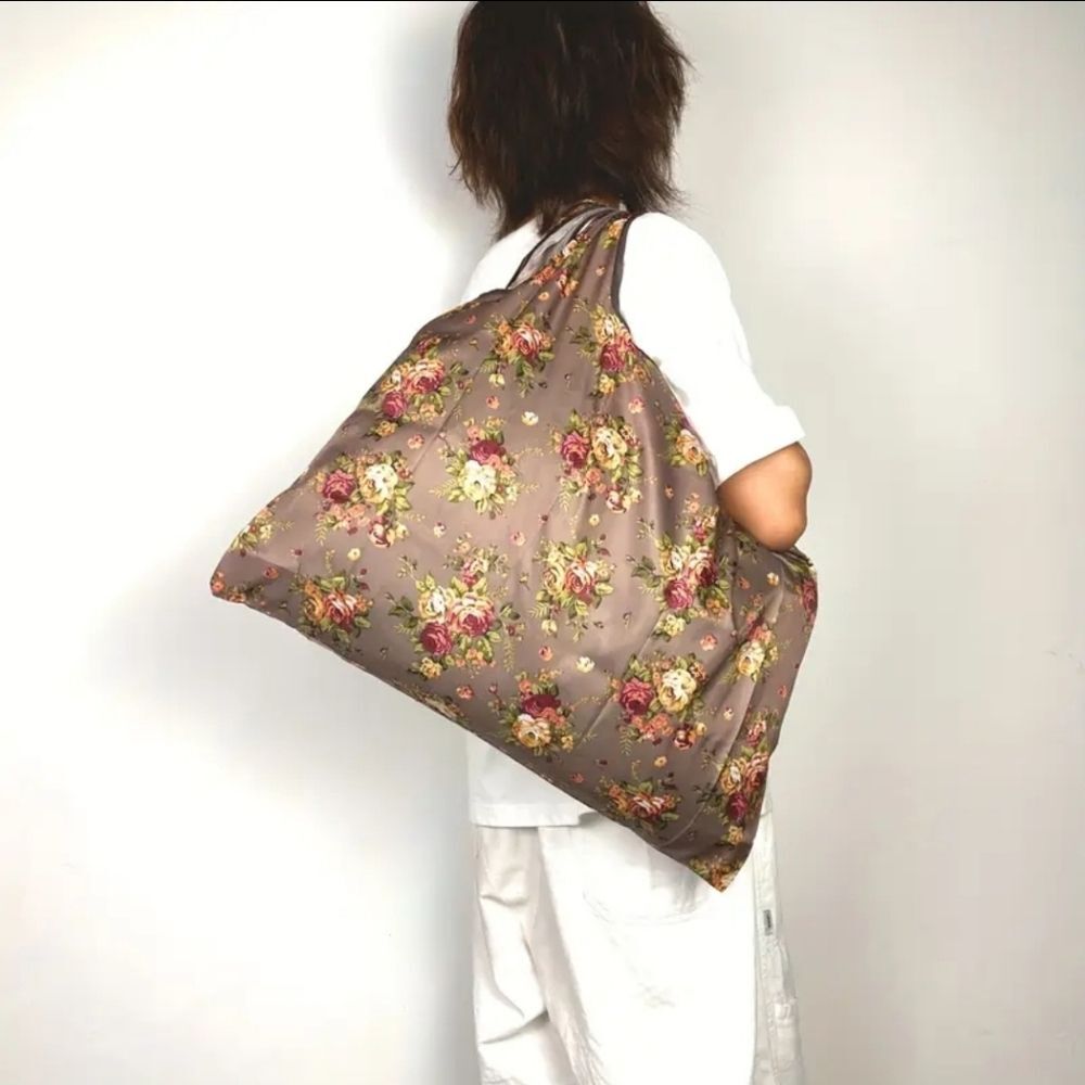 Floral Print Shoulder Tote Bag, Portable  collapsible shopping bag